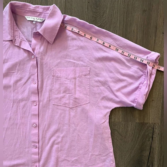 Trina Turk Cotton Button Front Shirt Women's Purple Roll Sleeve Top Size Large - Picture 9 of 10